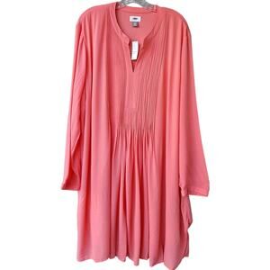 Old Navy Pleated Long Sleeves Casual Mini Dress Tunic Coral Pink Size XXL Boho